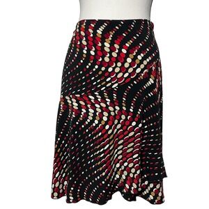 VTG 90s Y2K Wrapper Skirt Black Red Abstract Polka Dot Ruffle Hem USA Made Large